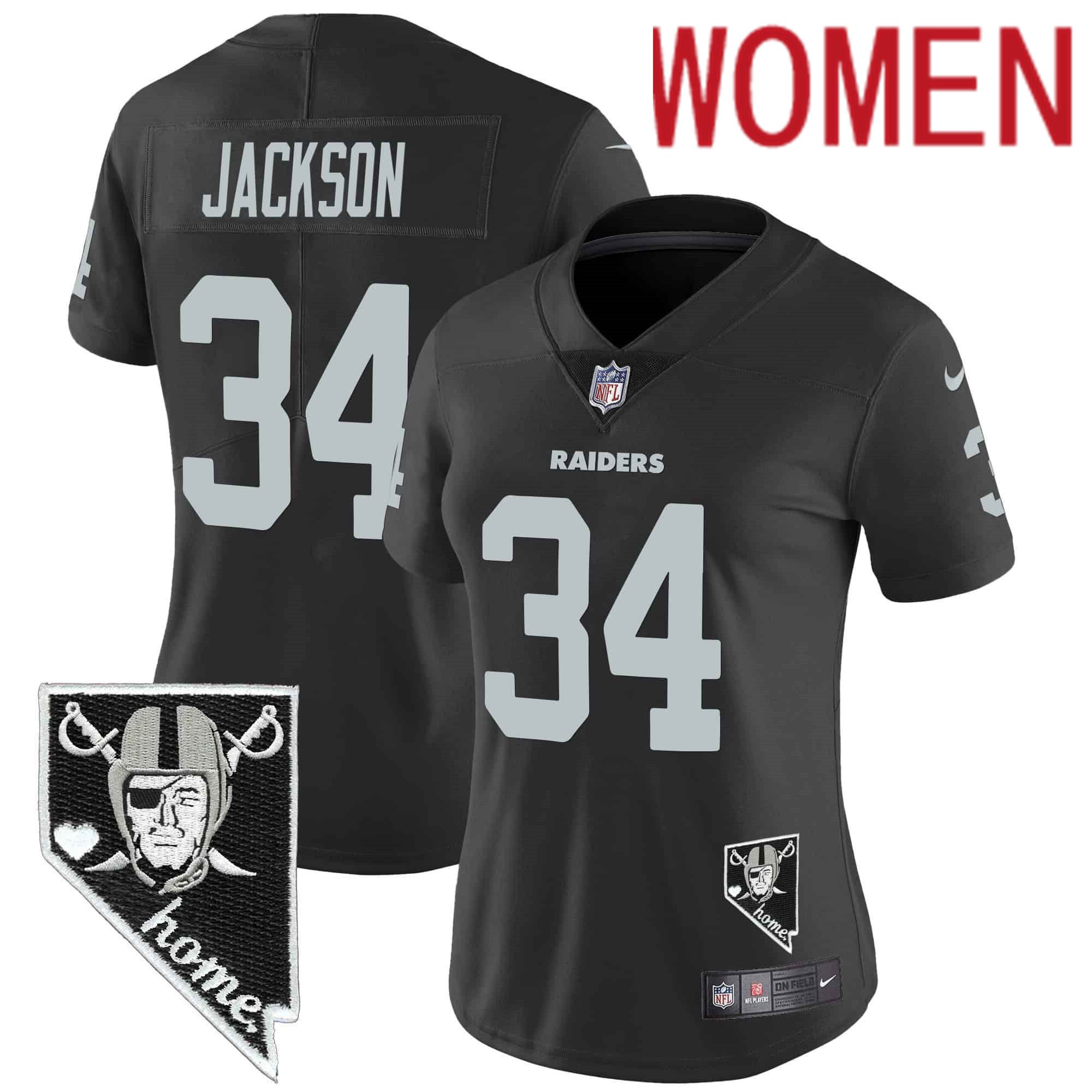 Women Oakland Raiders #34 Jackson Black 2024 Nike Nevada Home Patch Vapor NFL Jersey style 1->women nfl jersey->Women Jersey